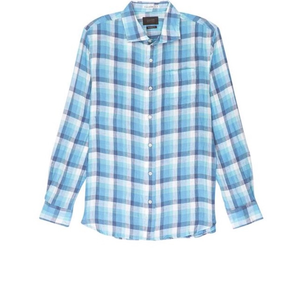 Jachs New York, men’s blue plaid linen long sleeve